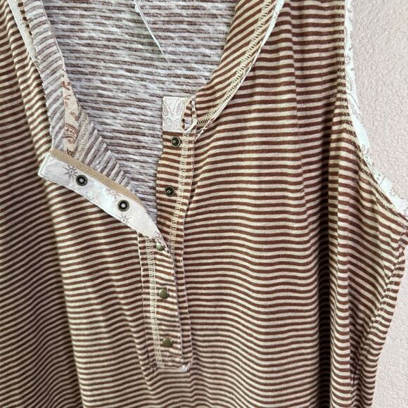 NEW Free People Love Language Striped Tank Womens Medium Oversized Brown Oatmeal - Picture 7 of 14